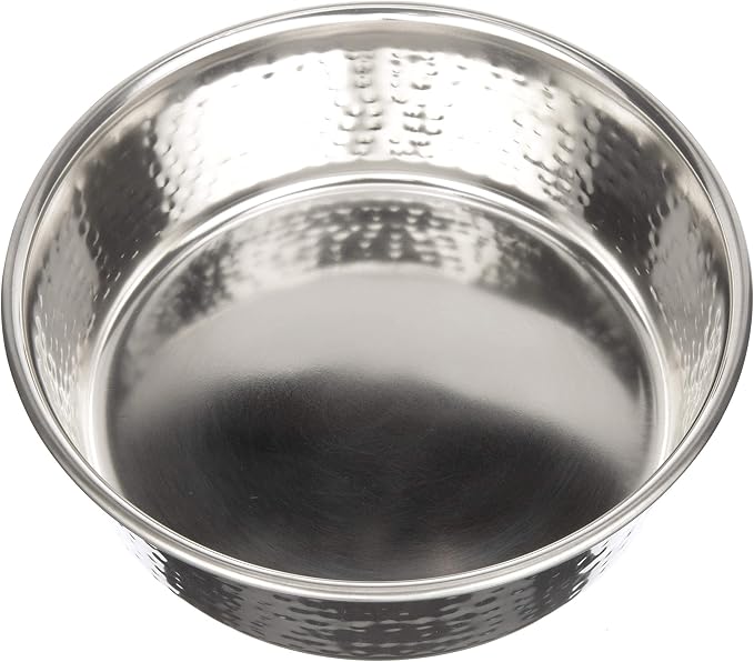 Neater Pets Stylish Stainless Steel Hammered Pet Bowls for Food & Water with Neater Mat Waterproof Silicone Bowl Mat