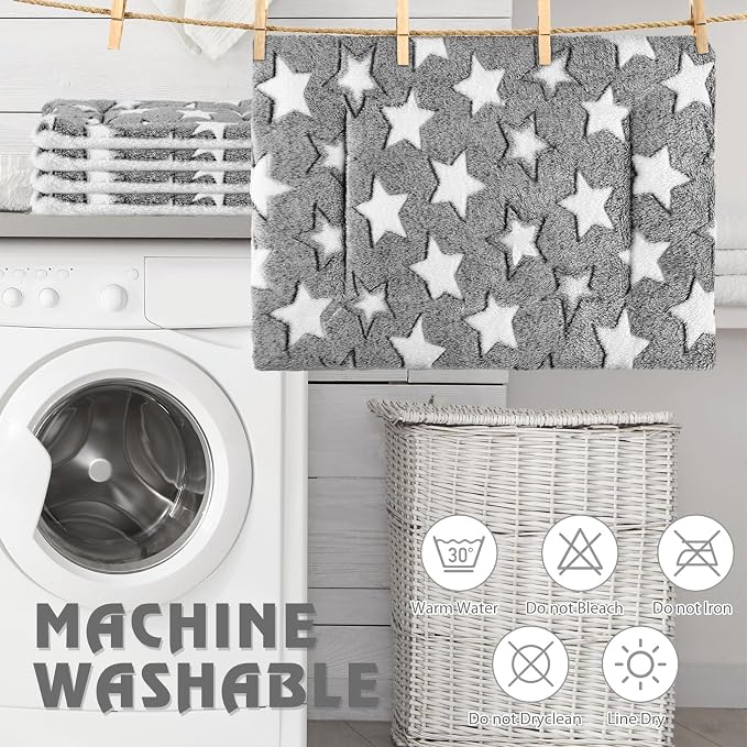 Haull 4 Pcs Waterproof Guinea Pig Bedding Soft Dog Cat Bed Crate Mat Small Animal Plush Cage Liners Rabbit Bunny Kennel Pad Reversible Cozy Pee Thickened Hamster Pad(Gray Star,13 x 18.5 Inch)