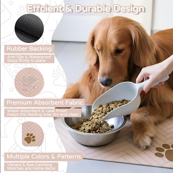 Pet Feeding Mat-Absorbent Dog Feeding Mat for Food and Water Bowl,No Stains Pet Placemat,Quick Drying Water Dispenser Mat for Dog and Cat,Easy to Clean Dog Accessories(S,Brown)