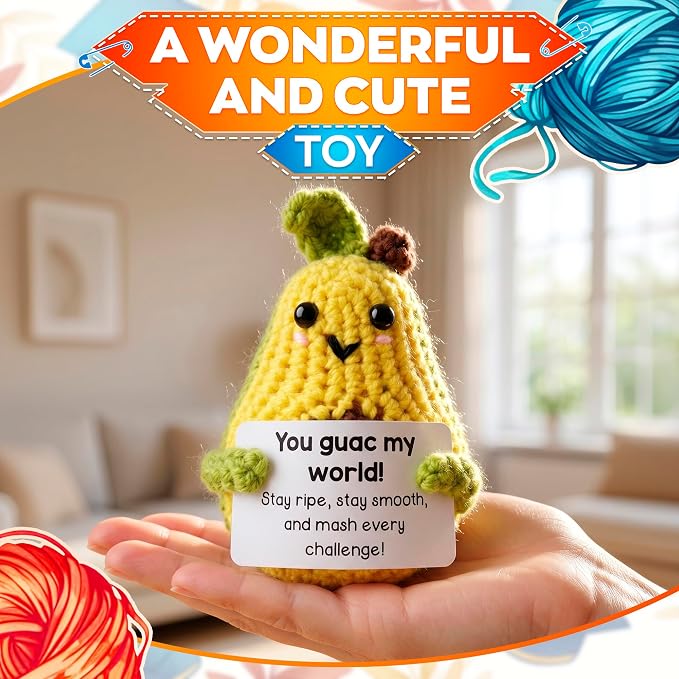 Reluen Crochet Avocado, Stay Ripe Stay Smooth Handmade Mini Avocado Stuffed Figure with Affirmation Message Card, Cute Friend Gifts Desk Decor for Women Men Mom Daughter Sister Coworker Birthday