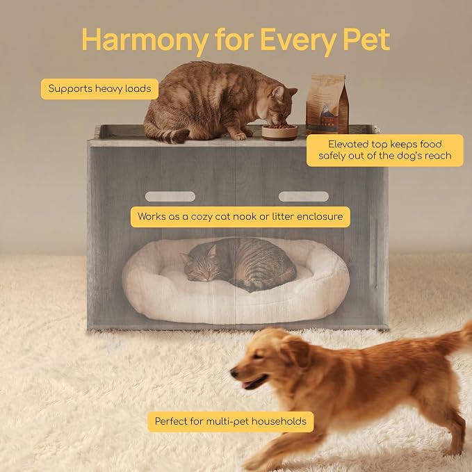 Cat Litter Box Enclosure Furniture with Cat Door, Extra Large Hidden Litter Box Cabinet for XL Boxes, 31.5" L x 19.8" W x 21.1" H, Wooden Cat Box Furniture Odor Control, Gray