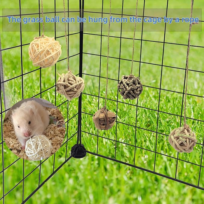 Hamiledyi 48PCS Rabbit Grass Balls 1.96in Guinea Pig Balls Small Animal Activity Enrichment Toy for Bunny Chinchilla Hamster Gerbil Grinding Playing