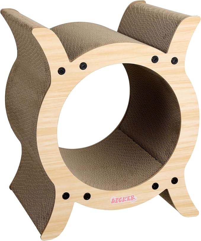 Nyan 16.5" Modern Cardboard Tunnel Cat Scratcher House with Catnip, Corrugated Indoor Cat Hideaway Den, Oak Wood Pattern Scratching Surface for All Cats CSR1007I