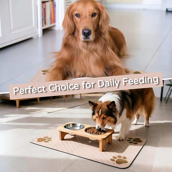 Pet Feeding Mat-Absorbent Dog Feeding Mat for Food and Water Bowl,No Stains Pet Placemat,Quick Drying Water Dispenser Mat for Dog and Cat,Easy to Clean Dog Accessories(M,Brown)