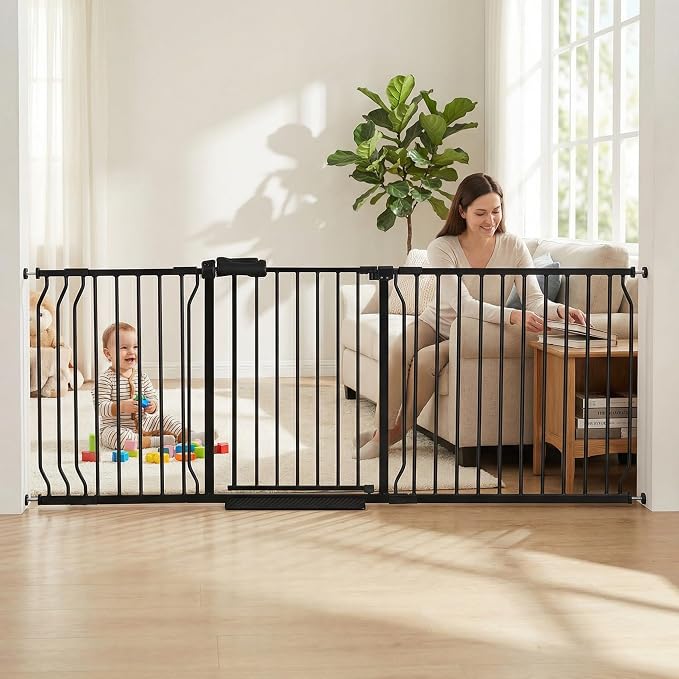 Baby Gates Extra Wide 76.4-81.1 Inch Large Baby Gates for Stairs, Doorways - No Drilling, Indoor Tension Pressure Mounted Pet Gates for Kids & Dogs