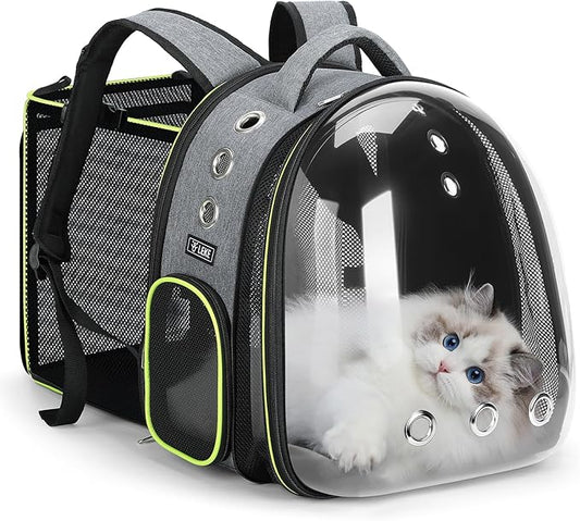Lekereise Cat Bubble Backpack Carrier - Expandable Large Space Cat Backpack for Kitty Small Dog up to 18lbs, Transparent Pet Carrier for Travel, Hiking Gray