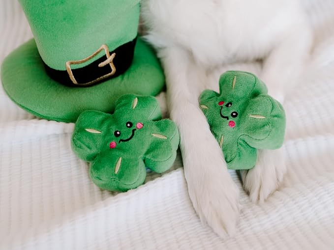 ZippyPaws Burrow Puzzle Plush Dog Toy, Interactive Squeaky Toy for Enrichment, Hide and Seek Game for Small to Medium Dogs, Leprechaun Hat