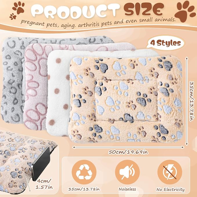 4 Pcs Dog Cat Bed Guinea Pig Mats Ultra Soft Dog Crate Kennel Pad Washable Bunny Bed Anti-Slip Guinea Pig Blankets for Small Animal Pet Cage Accessories(19.7X 13.8 Inch)