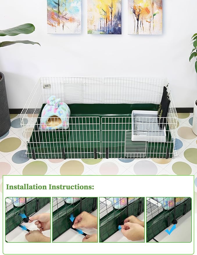 Guinea Pig Cage Liner, for Midwest Cage 24"x47" Waterproof/Leakproof Base for Guinea Pig Cages. Reusable Bottom for Rabbits Hamsters Hedgehogs and Other Small Animals. Green