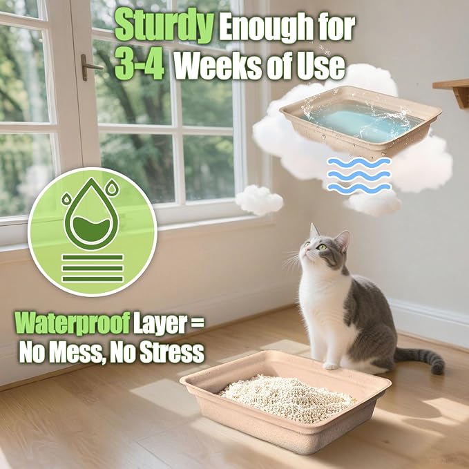 Disposable Litter Boxes for Cats Large: 2/4/6/8-Pack 17.5'' x 13.5'' Leak-Proof Sustainable for Indoor/Travel Use Standalone or as Liner 2-Pack
