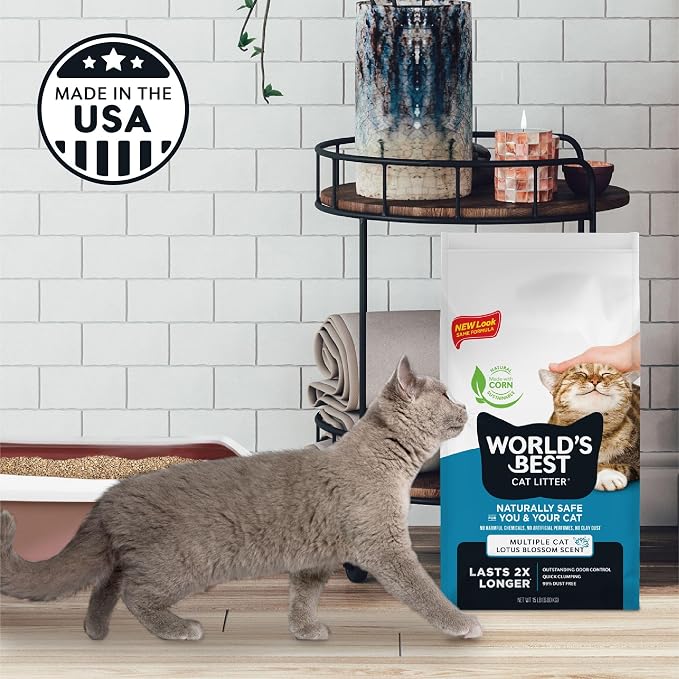 WORLD'S BEST CAT LITTER Multiple Cat Lotus Blossom Scented 32-Pounds - Natural Ingredients, Quick Clumping, Flushable, 99% Dust Free & Made in USA - Floral Fragrance & Long-Lasting Odor Control