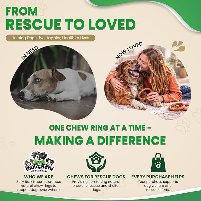 Odor Free 4” Bully Stick Rings for Dogs - 3 Count - 100% Natural Grass-Fed Beef Pizzle Rings, High Protein, Fully Digestible Rawhide-Free Thick Chews, Long Lasting Bully Rings