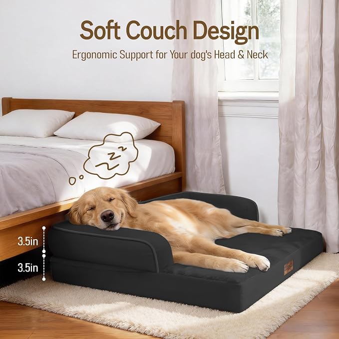 Comfort Expression Extra Large Dog Bed - XXL Orthopedic Washable Bed for Big Dogs - Waterproof Bolster Pet Couch with Removable Non-Slip Cover, 48 x 33
