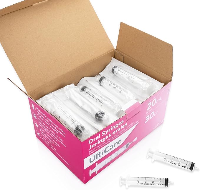 UltiCare 20mL (4 TSP) Oral Syringe – Uses Include Oral Administration of Medicine for Infants. Oral Tip with Cap, Sterile Individually Wrapped, 30 Count