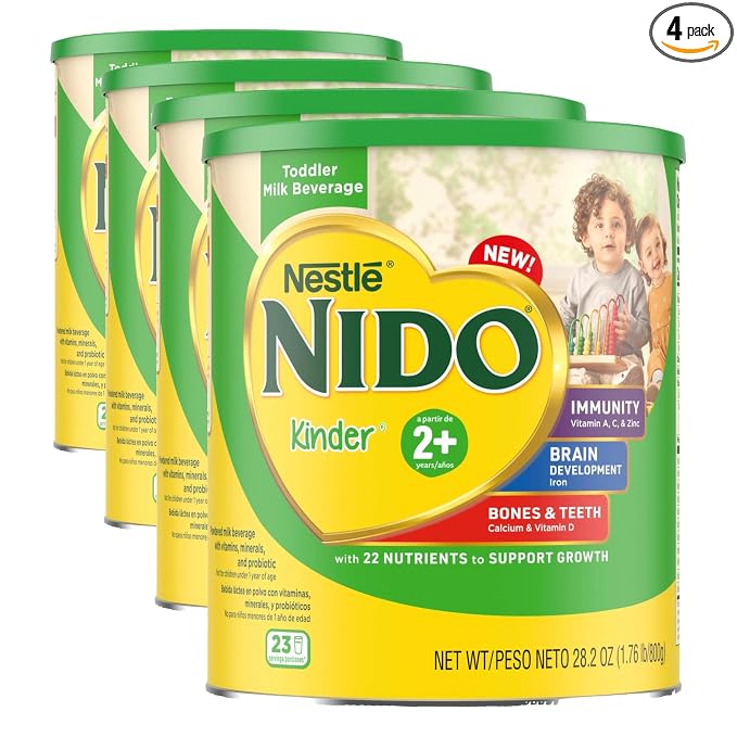 Nestlé NIDO Kinder Toddler Milk Beverage Powder Mix, 2 + Years, 23 Servings per Container, 28.2oz (Pack of 4)