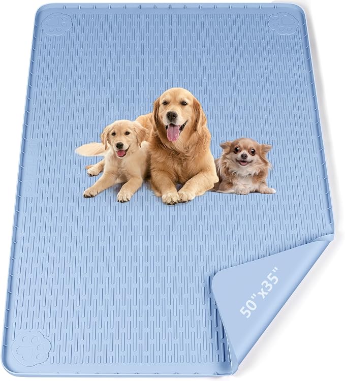 Pee Pads for Dogs, 50" x 35" Extra Large Reusable Silicone Mat, Washable Puppy Training Pads for Potty Training, Non-Slip, Leak-Proof, Indoor Floor Protection (Blue)