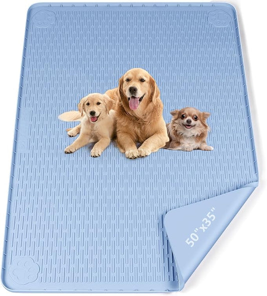 Pee Pads for Dogs, 50" x 35" Extra Large Reusable Silicone Mat, Washable Puppy Training Pads for Potty Training, Non-Slip, Leak-Proof, Indoor Floor Protection (Blue)