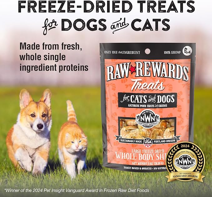 Northwest Naturals Raw Rewards Freeze-Dried Shrimp Treats for Dogs and Cats - Bite-Sized Pieces - Healthy, 1 Ingredient, Human Grade Ingredients, All Natural, Proudly Made in USA, 1 Oz (Pack of 3)