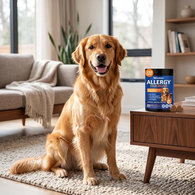 Dog Allergy Chews 250ct - Seasonal Allergy & Itching Skin Relief for Dogs - Soft Chews with Colostrum, Probiotics & Omega 3 for Licking Paws, Hot Spots & Immune Support - Chicken Flavor (17.6 OZ)