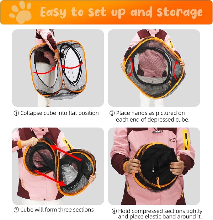 Cat Play Tunnel + Cube(with Three Ways) for Indoor and Outdoor, Cat Playpen, Play Enclosures, Collapsible Cube, Tunnel, Easy to Connect with Tent 2 Cubes + Run Tunnel