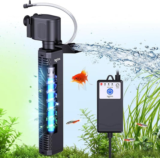 SEAOURA Fish Tank Filter for 40-80 Gallon Tank,with Timer & Filter Sponge U - V Aquarium Filter for Turtle Tank Saltwater Freshwater Crystal Clear