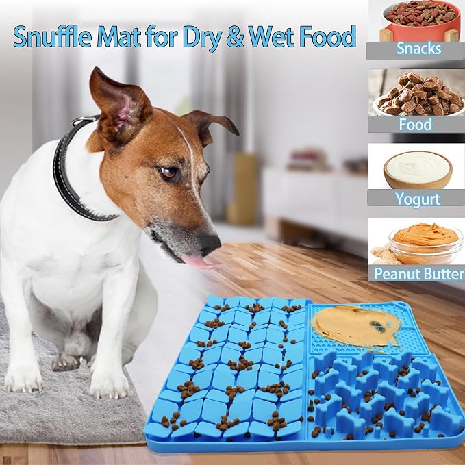 Silicone Snuffle Mat for Dog,Slow Feeder Lick Mat with Suction Cups for Slow Eating,Encourages Natural Foraging Skill,Pet Sniffing Mat for Small/Medium/Large Dog Cat (Blue)