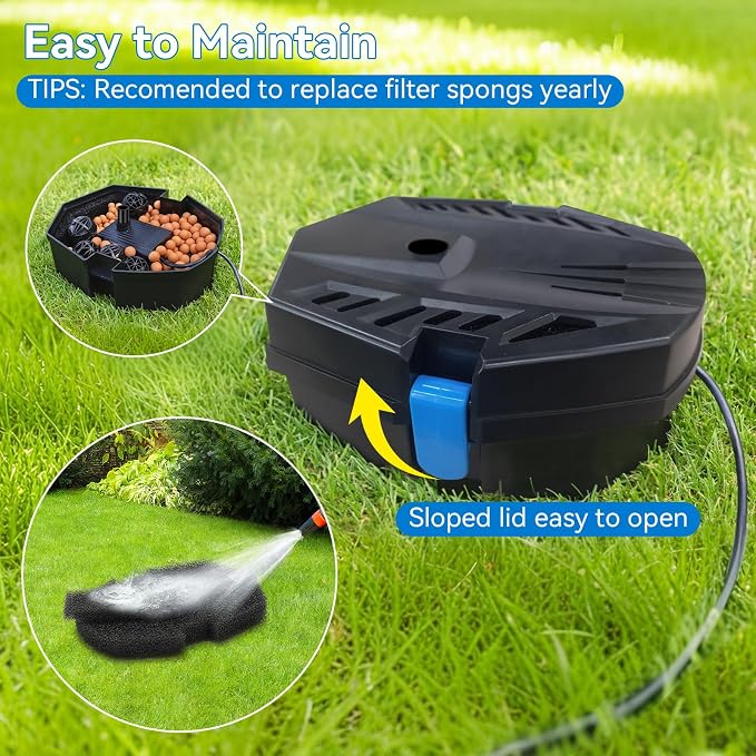 POPOSOAP Pond Filter for Outdoor Ponds, Small Filter Box with Filter Pads, 10 Bio-Balls & Ceramic Rings for Outdoor Pond Pump Submersible Fountain Pump