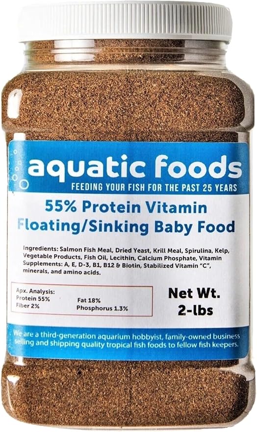 55% Protein Vitamin Rich Micro Floating/Slow Sinking Baby & Fry Food for Koi Fish & Pond Fish, All Aquarium Tropical Fish - 2-lb Medium Jar