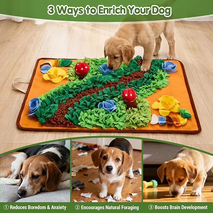 Avont Snuffle Mat for Dogs, Extra-Large 29.9"x21.3", Slow Feeder with Treat Hiding Spots & Squeaky Mushroom, Foraging Mat for All Breeds & Small Pets, Machine Washable Non-Slip