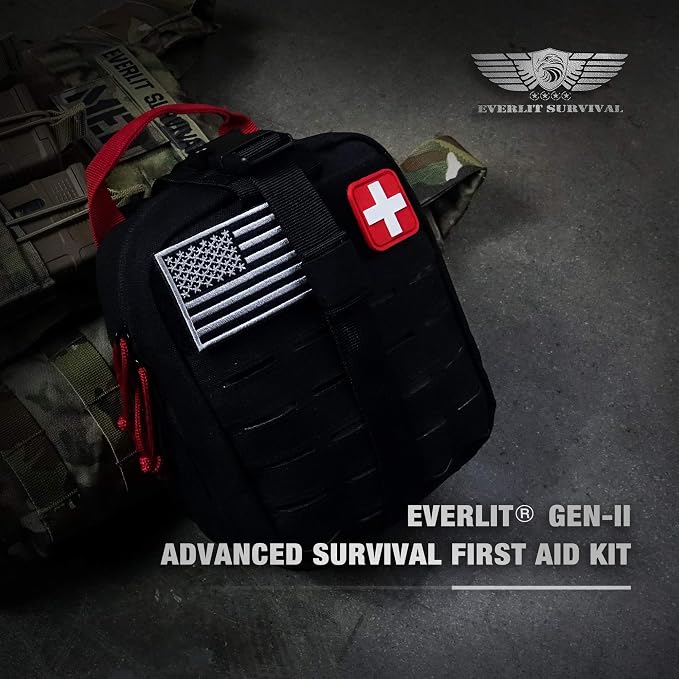 EVERLIT Survival Upgraded Survival First Aid Kit Emergency Gear Trauma Kit with 1000D Nylon Laser Cut Tactical EMT Pouch for Outdoor, Camping, Hunting, Hiking, Earthquake, Home, Office