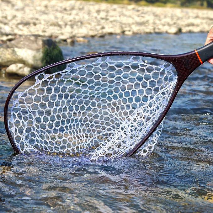 SF Fly Fishing Landing Net Soft Rubber Mesh Trout Net Catch and Release Net