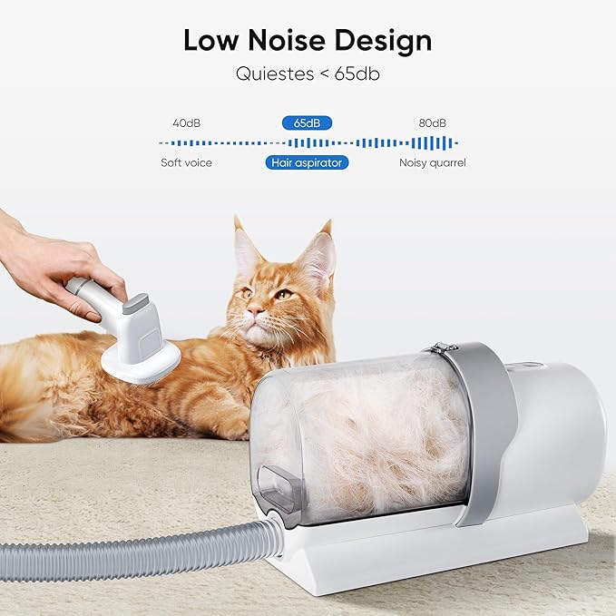 NEWBULIG Pet Grooming Vacuum Kit, 2.5L Dust Cup, 3 Suction Modes and 5 Groomer Tools, Dog Clippers with Cordless Low Noise for Cats, Dogs Other Animals Hair Trimmer