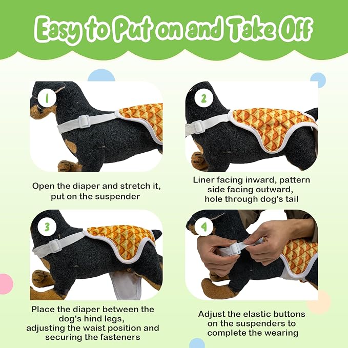 3 Pack Washable Female Dog Diapers with Adjustable Suspender, Reusable Sanitary Panties for Dogs in Heat, Leak-Proof Design for Small Dogs