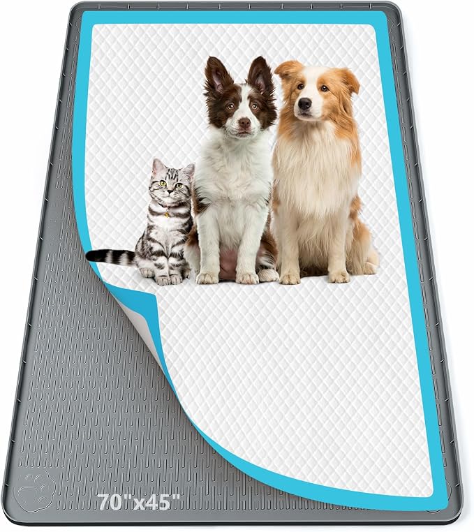 Pee Pad Holder for Dogs, 70" x 45" Silicone Pee Tray Mat Leak-Proof, High Edge, No Spill Pet Pad Holder for Puppy, Cat, Rabbit, Training Pads for Floor Protection, No Pee Pads (Dark Grey)