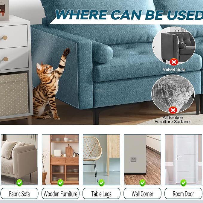 2Pack Thicken Anti Cat Scratch Furniture Protector,118"x8"Single-Sided Sticky,Couch Corner Protectors for Cats, Transparency cat Couch Protector