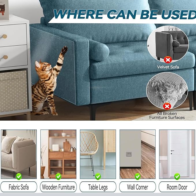 Thicken Cat Scratch Furniture Protector, 165"x15" Couch Protector from Cat Claws, Single-Sided Sticky Furniture Protectors From Cats Scratching, Extended Size Protects More Furniture+50 Fixing