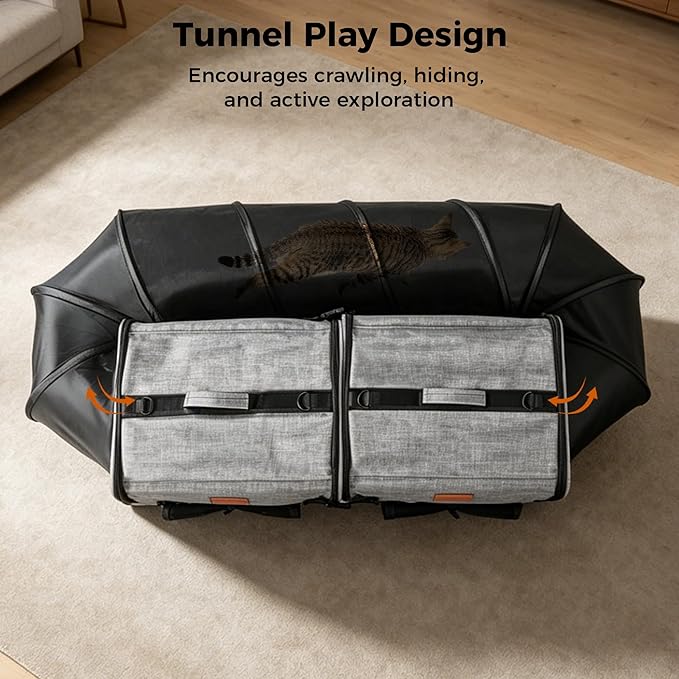 PETUX 2-in-1 Double Cat Travel Carrier with Play Tunnels | 32"x13"x17", Portable, Breathable, Soft Side Cat Carrier with Litter Box and Comfortable Hammock for Multiple Cats Traveling