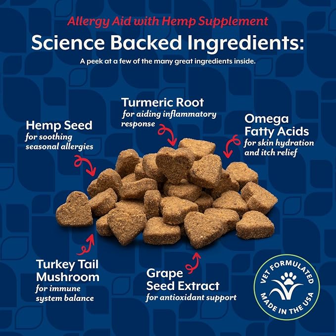 NaturVet Hemp Allergy Aid Supplement for Dogs, Hemp Seed, Antioxidants, Omegas, Dha & Epa for Healthy Skin & Respiratory Health, 60 Count