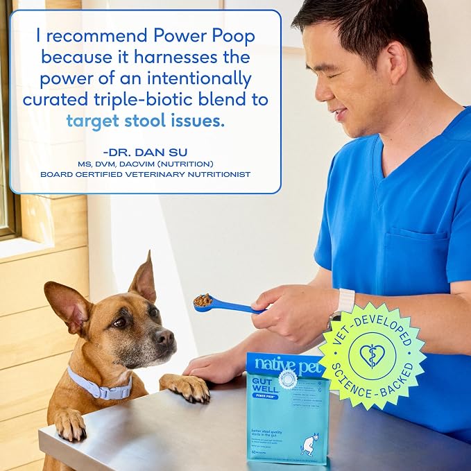 Native Pet GutWell Power Poop - Digestive Support & Fiber for Dogs - Promotes Healthy Stools, Supports Balanced Microbiome & Digestive Function - Triple-Biotic Blend & M-Fiber - 60 Scoops