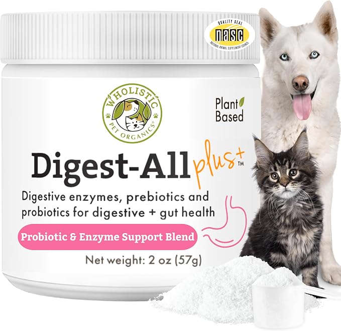 Wholistic Pet Organics Daily Cat & Dog Probiotics for Digestive Health, Anti Diarrhea & Gut Support - Probiotics for Dogs with Digestive Enzymes & Prebiotic Fiber - Cat Probiotic - 2 Oz - 57 Scoops