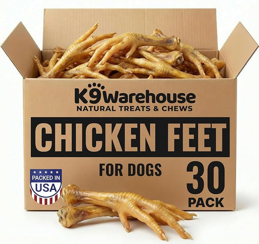 K9warehouse Chicken Feet Dog Treats - 30 Count - Natural Dehydrated Chicken Feet for Dogs - Nutrient-Rich Dog Chicken Feet - Tasty Chicken Foot Chews for Canines - Ideal for Training & Dental Health