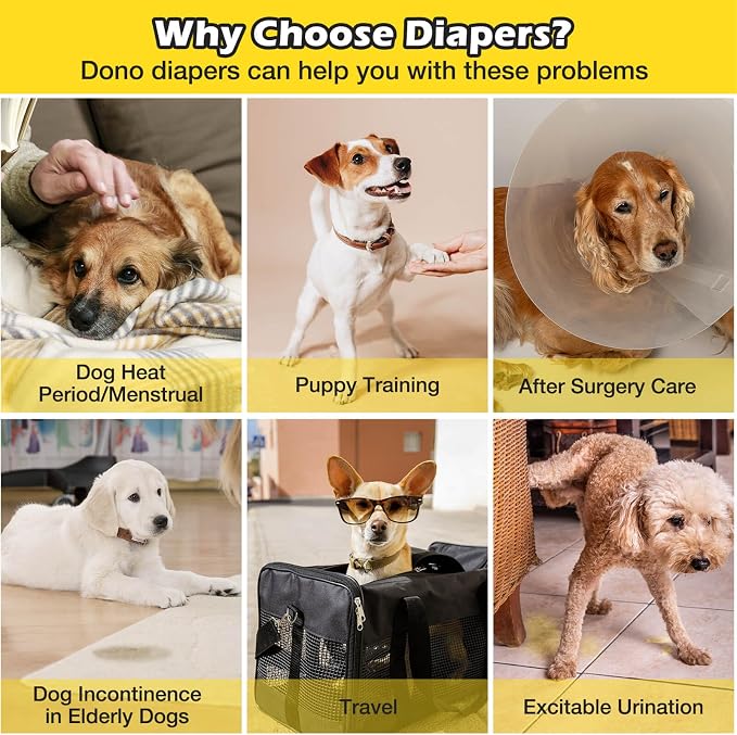 Dono Dog Diapers Female with Stretchy Waist-36Pcs, Disposable Full Wrap Female Puppy Dog in Heat Period Diapers, 360° Leak-Proof Super Absorbent Doggie Puppy