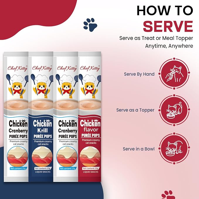 Cat Treats Lickable | Grain-Free Cat Food Toppers, High Protein | Creamy Puree Squeeze Ups with Vitamin E & Taurine, Digestible Formula | 0.5 oz. Each Tube, Chicken Mix Variety | 20 Tubes