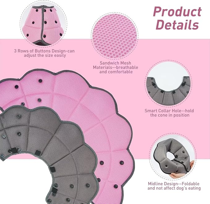 Dog Cone Collar After Surgery,Soft Dog Recovery Collar to Stop Licking Wounds,Adjustable Comfortable Light-Weight Elizabethan Collar for Dogs Anti-Bite Lick Protective Wound,Pink,M