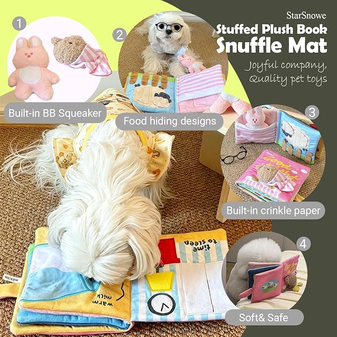 StarSnowe×Cute Dog Enrichment Toys,Squeaky Snuffle Book Series,Interactive Sniff Mat for Mental Stimulation & Slow Feeding,Treat Puzzle Toys for Puppy,Crinkle Gifts (Orange - Lunch Box)