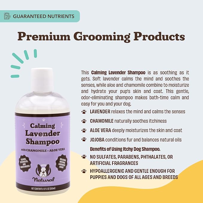 Natural Dog Company Calming Lavender Dog Shampoo – Hypoallergenic Deodorizing Wash for Smelly Dogs, Gentle Moisturizing Formula with Aloe Vera & Chamomile, 12 oz