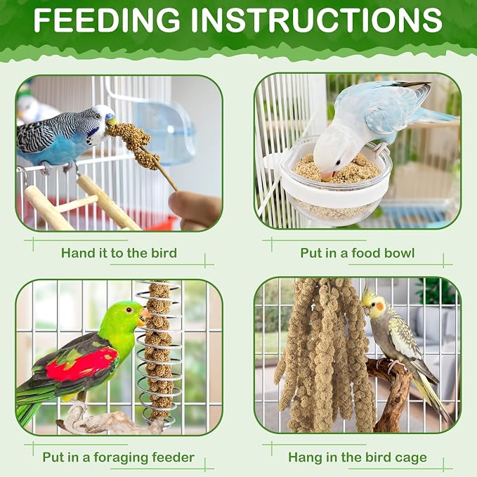 ERKOON 2.5LB Spray Millet Treat, All Natural Sun-Dried Healthy Treat Parrot Food Bird Snack for Parakeets, Lovebirds, Cockatiels, Finches, Budgies, Canaries Hamster, Bird Food Bulk