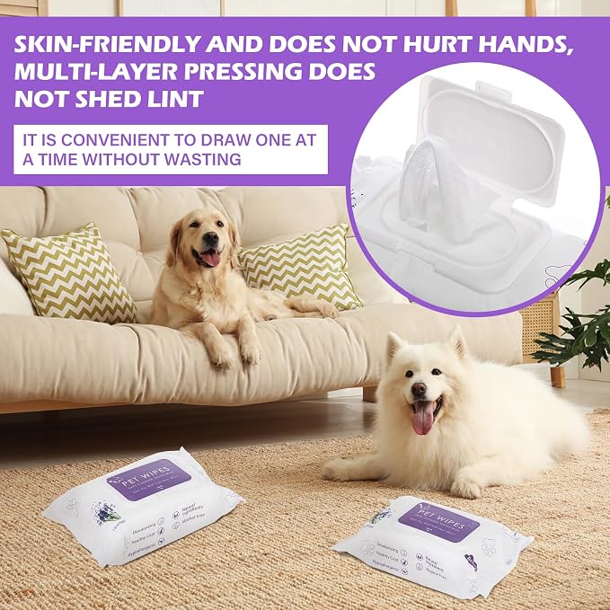 Treela 10 Packs of 800 Dog Wipes Pet Wipes Cat Grooming Supplies for Paws, Butt, Ear, Skin, Body Bath Cleaning Stain Odor Remover, Home or Travel Use(Lavender)