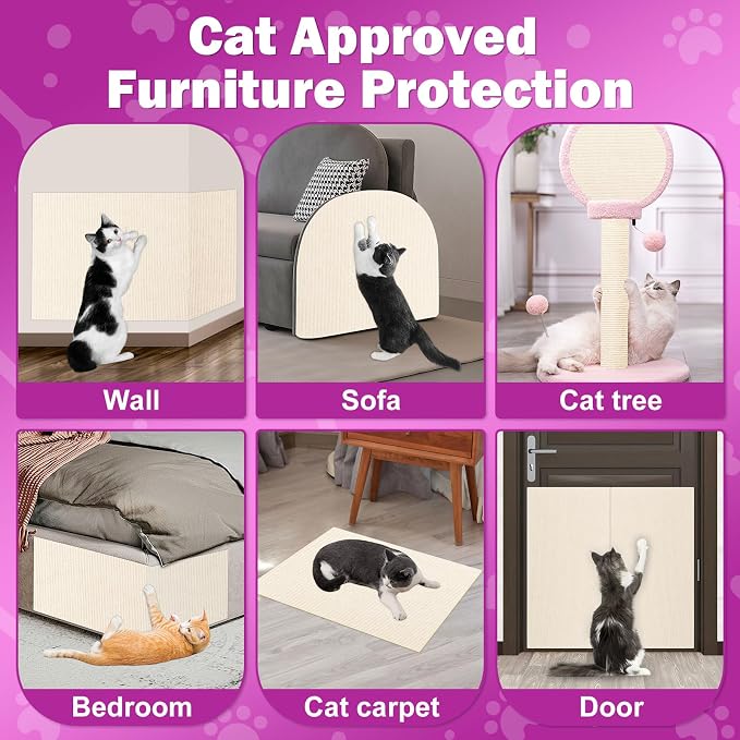 ENONCI 23.6x15.8 Cat Wall Scratcher Mat with Nano Tape,Anti Cats Scratch Furniture Couch Carpet Corner Protector for Indoor,Trimmable Cat Scratching Pad Board Sofa Replacement