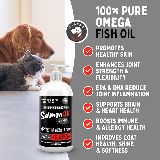 Wild Alaskan Omega-3 Blend Pollock + Salmon Oil for Dogs & Cats (16oz). 100% Pure Fish Oil Supplement with EPA & DHA for Joints, Skin & Coat, Itching, Shedding, Immune & Heart. Tasty & Easy to Give.